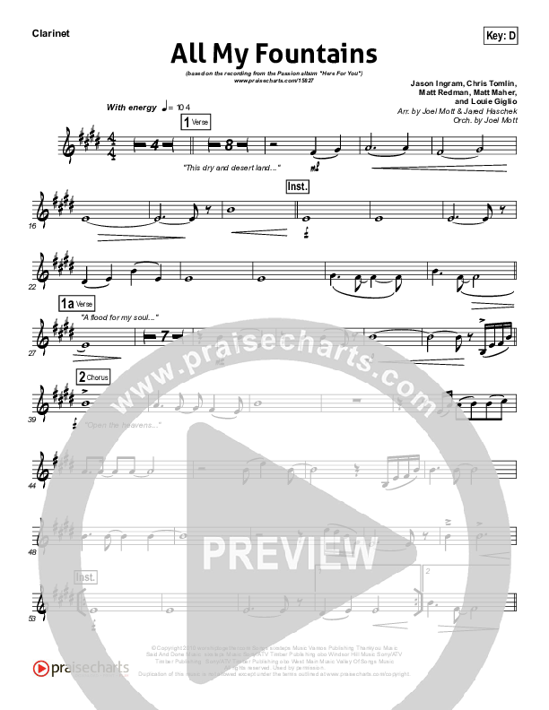 All My Fountains (Choral Anthem SATB) Clarinet (Chris Tomlin / NextGen Worship / Arr. Richard Kingsmore)