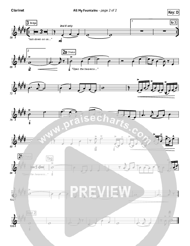 All My Fountains (Choral Anthem SATB) Clarinet (Chris Tomlin / NextGen Worship / Arr. Richard Kingsmore)