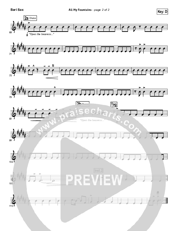 All My Fountains (Choral Anthem SATB) Bari Sax (Chris Tomlin / NextGen Worship / Arr. Richard Kingsmore)