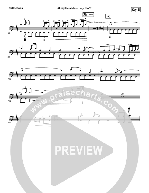 All My Fountains (Choral Anthem SATB) Cello/Bass (Chris Tomlin / NextGen Worship / Arr. Richard Kingsmore)