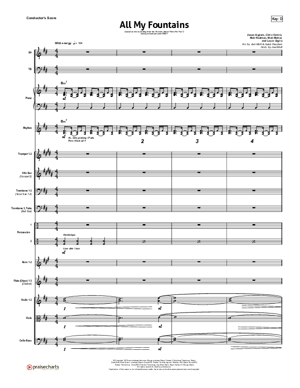 All My Fountains (Choral Anthem SATB) Orchestration (Chris Tomlin / NextGen Worship / Arr. Richard Kingsmore)