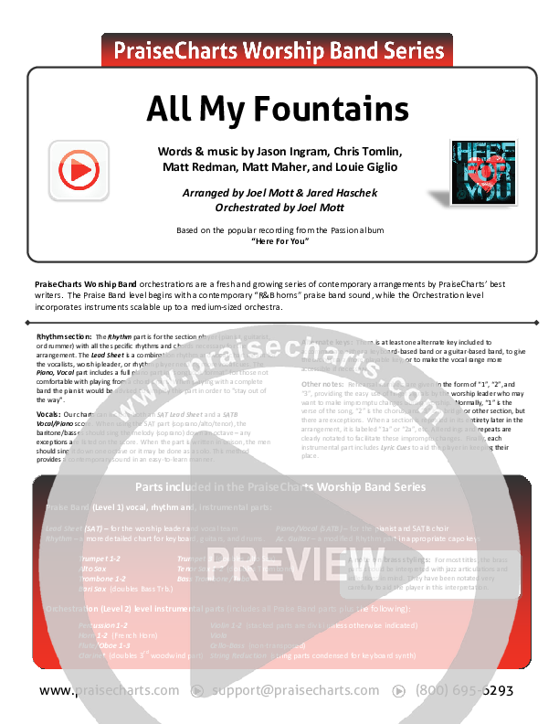All My Fountains (Choral Anthem SATB) Orchestration (Chris Tomlin / NextGen Worship / Arr. Richard Kingsmore)