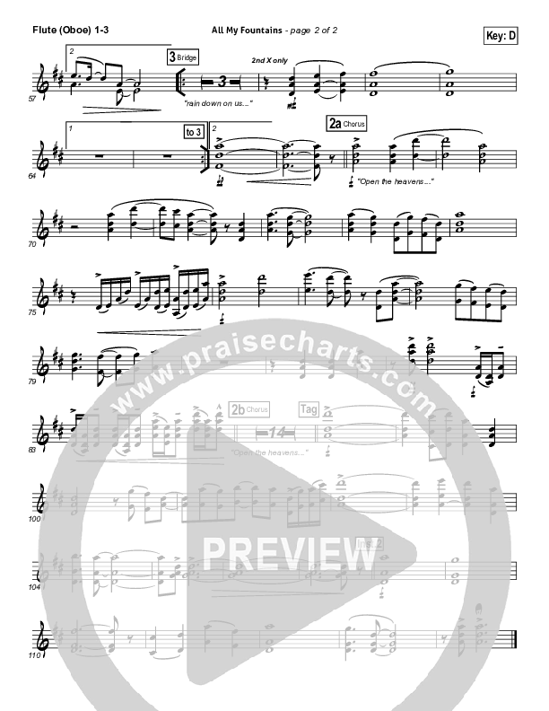 All My Fountains (Choral Anthem SATB) Flute/Oboe 1/2/3 (Chris Tomlin / NextGen Worship / Arr. Richard Kingsmore)