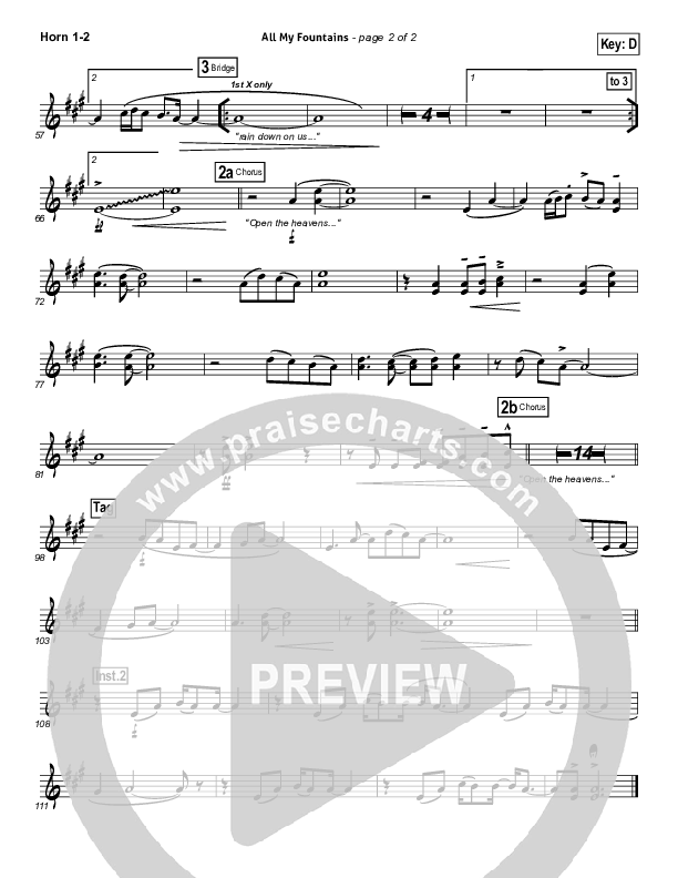 All My Fountains (Choral Anthem SATB) French Horn 1/2 (Chris Tomlin / NextGen Worship / Arr. Richard Kingsmore)