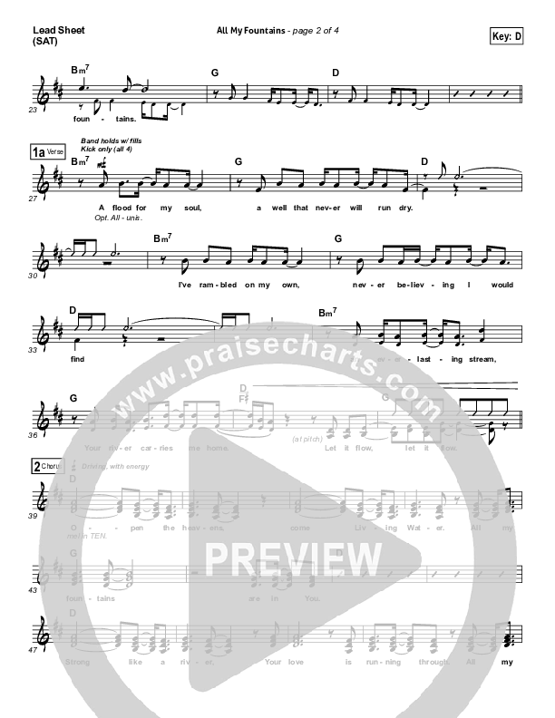 All My Fountains (Choral Anthem SATB) Lead Sheet (Chris Tomlin / NextGen Worship / Arr. Richard Kingsmore)