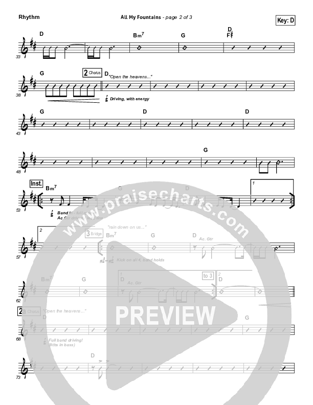 All My Fountains (Choral Anthem SATB) Rhythm Chart (Chris Tomlin / NextGen Worship / Arr. Richard Kingsmore)