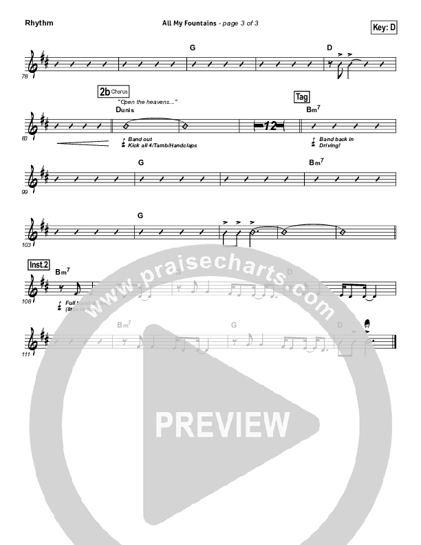 All My Fountains (Choral Anthem SATB) Rhythm Chart (Chris Tomlin / NextGen Worship / Arr. Richard Kingsmore)