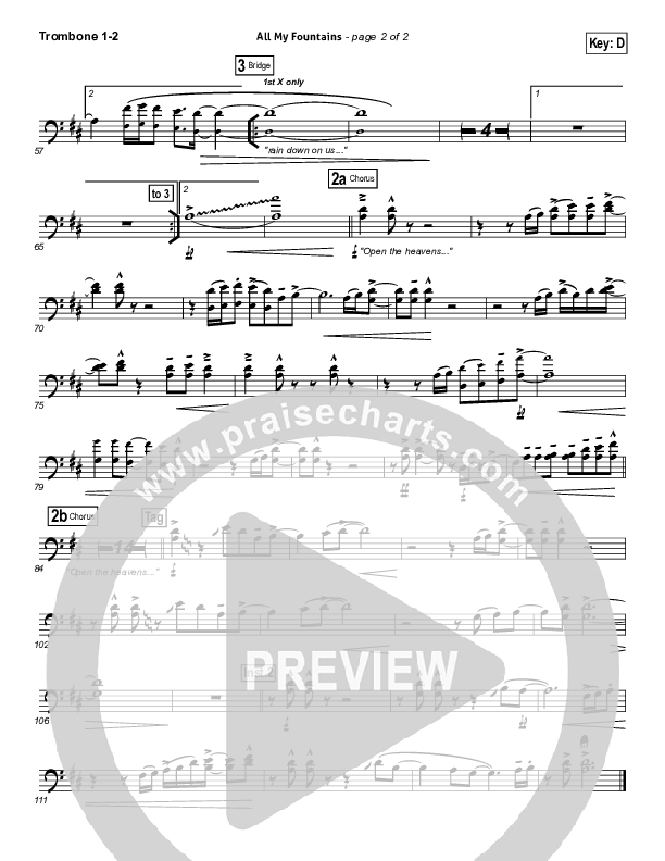 All My Fountains (Choral Anthem SATB) Trombone 1/2 (Chris Tomlin / NextGen Worship / Arr. Richard Kingsmore)
