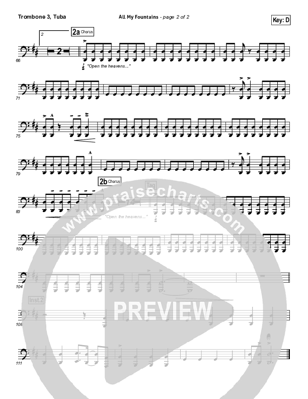 All My Fountains (Choral Anthem SATB) Trombone 3/Tuba (Chris Tomlin / NextGen Worship / Arr. Richard Kingsmore)