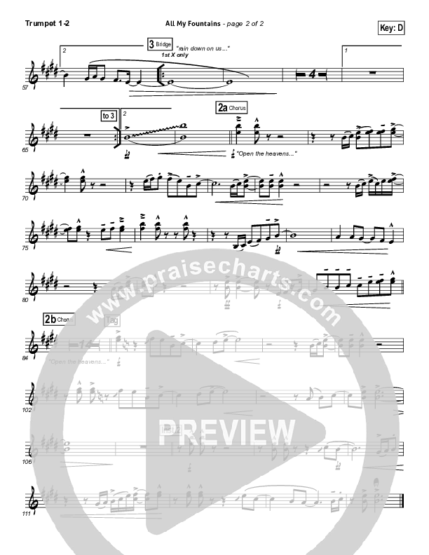 All My Fountains (Choral Anthem SATB) Trumpet 1,2 (Chris Tomlin / NextGen Worship / Arr. Richard Kingsmore)