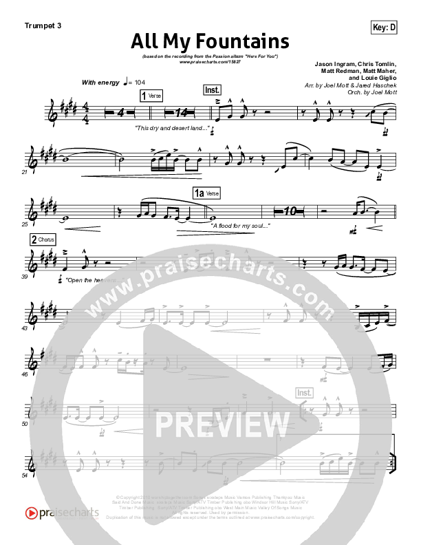 All My Fountains (Choral Anthem SATB) Trumpet 3 (Chris Tomlin / NextGen Worship / Arr. Richard Kingsmore)