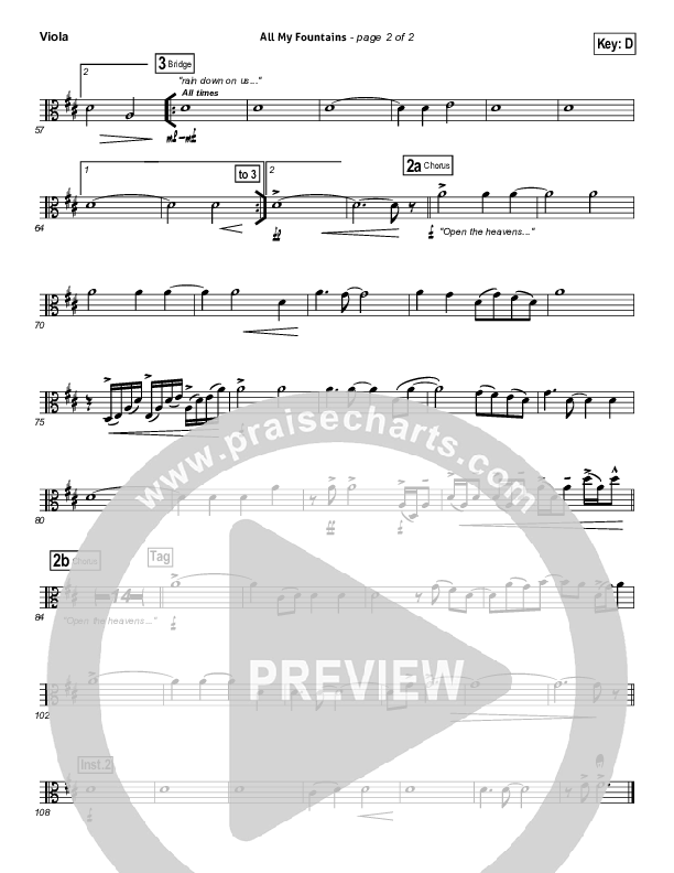 All My Fountains (Choral Anthem SATB) Viola (Chris Tomlin / NextGen Worship / Arr. Richard Kingsmore)