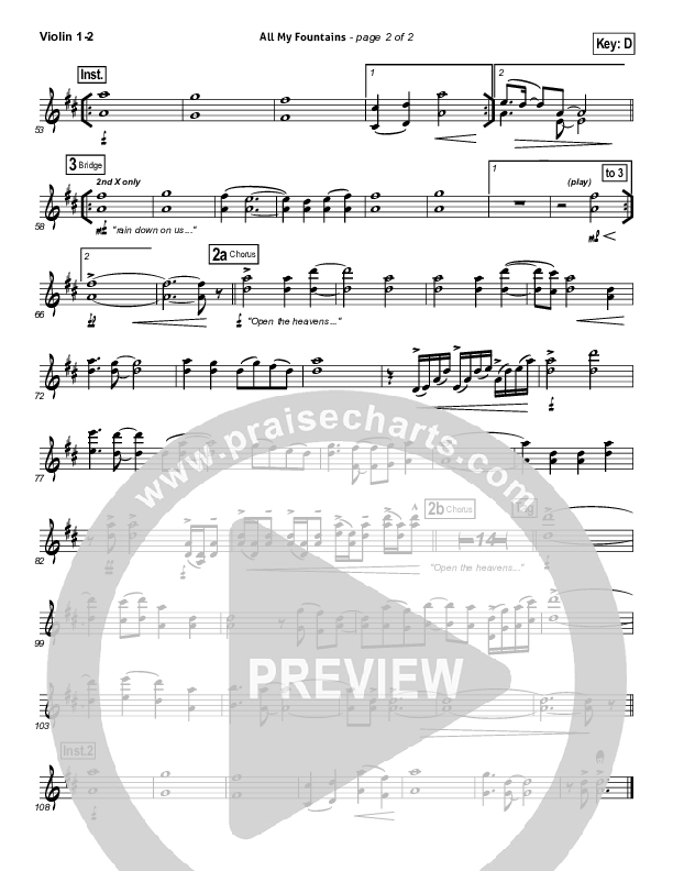 All My Fountains (Choral Anthem SATB) Violin 1/2 (Chris Tomlin / NextGen Worship / Arr. Richard Kingsmore)