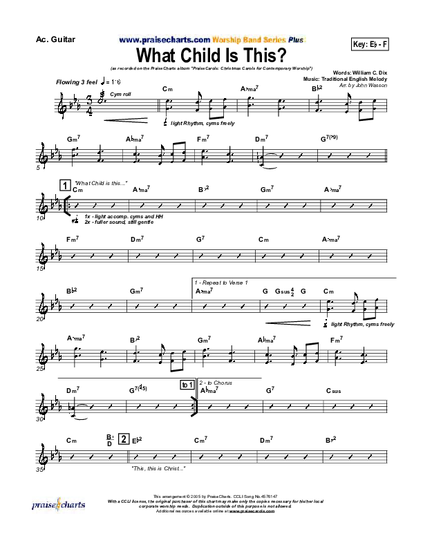 What Child Is This Acoustic Guitar (PraiseCharts Band / Arr. John Wasson)