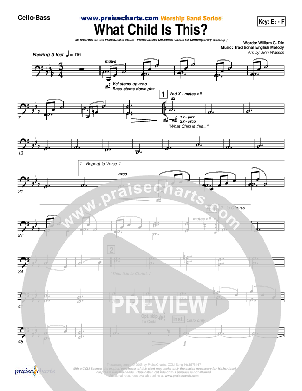 What Child Is This Cello/Bass (PraiseCharts Band / Arr. John Wasson)
