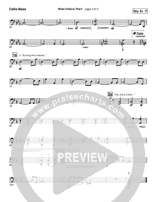 What Child Is This Cello/Bass (PraiseCharts Band / Arr. John Wasson)