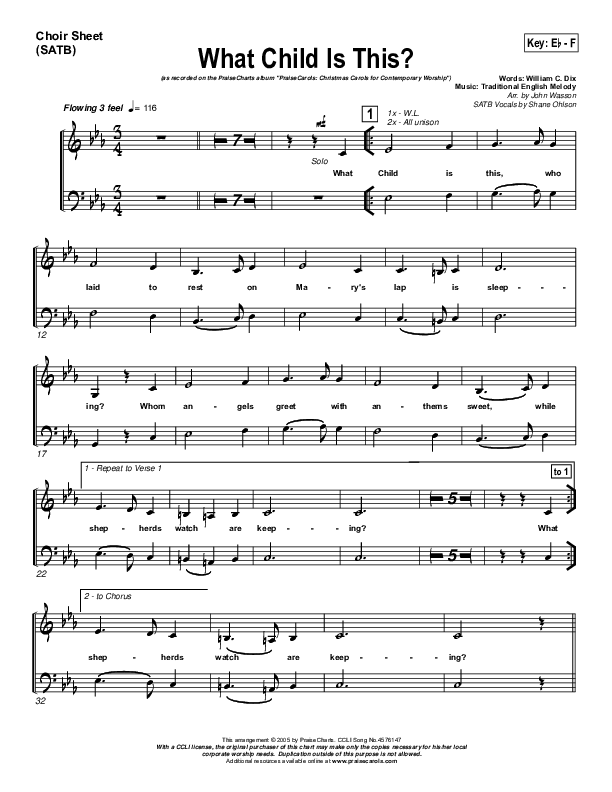 What Child Is This Choir Vocals (SATB) (PraiseCharts Band / Arr. John Wasson)