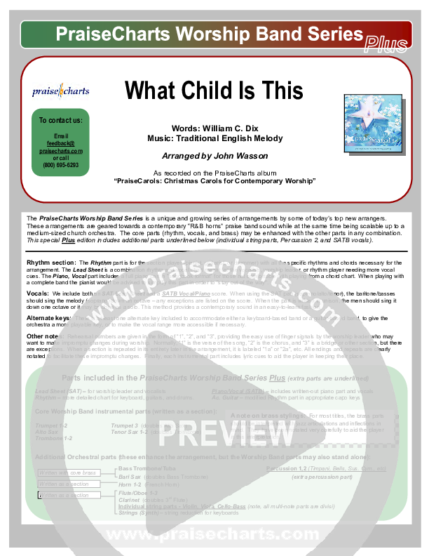 What Child Is This Cover Sheet (PraiseCharts Band / Arr. John Wasson)