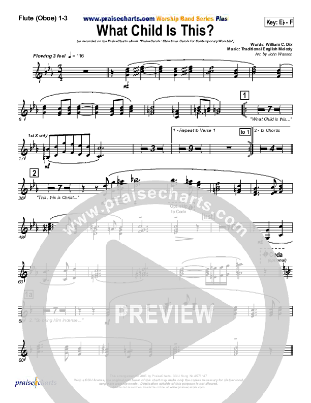 What Child Is This Flute/Oboe 1/2/3 (PraiseCharts Band / Arr. John Wasson)