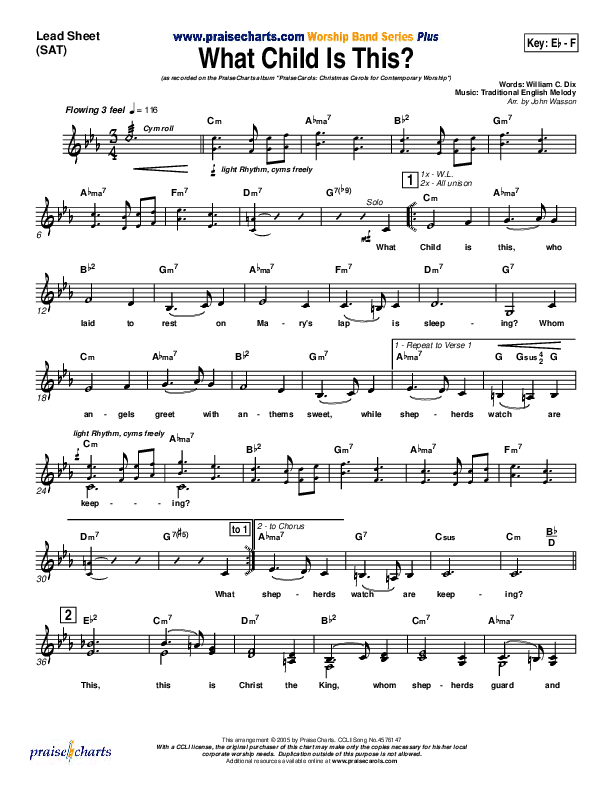 What Child Is This Lead Sheet (SAT) (PraiseCharts Band / Arr. John Wasson)