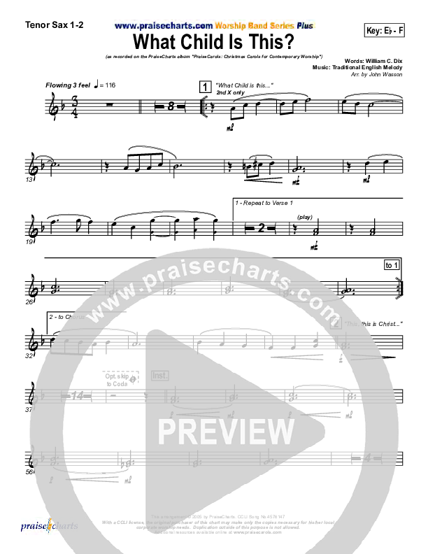 What Child Is This Tenor Sax 1/2 (PraiseCharts Band / Arr. John Wasson)