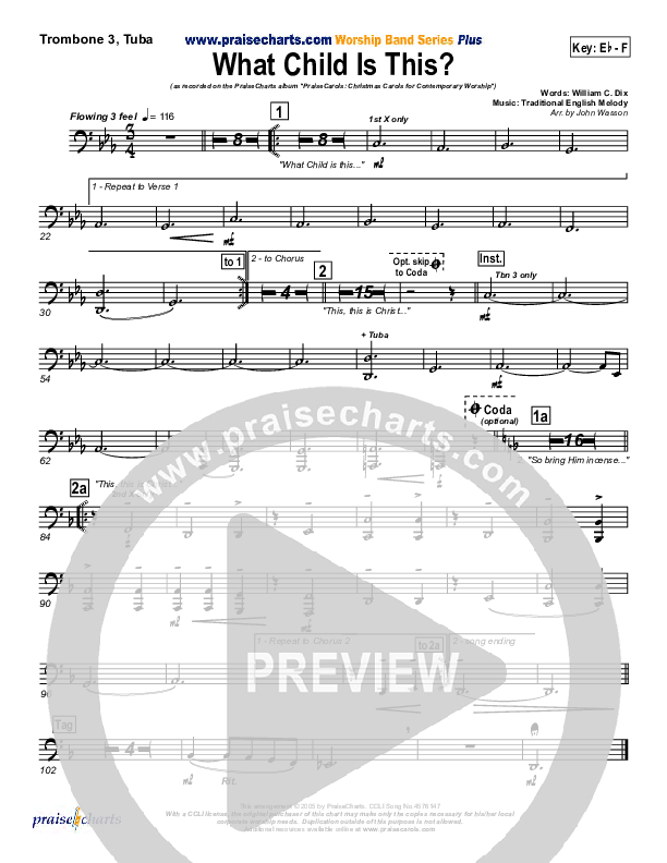 What Child Is This Trombone 3 (PraiseCharts Band / Arr. John Wasson)