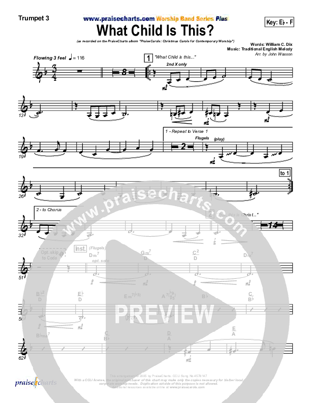 What Child Is This Trumpet 3 (PraiseCharts Band / Arr. John Wasson)