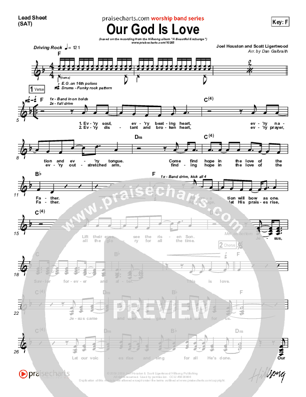 Our God Is Love (Choral Anthem SATB) Lead Sheet (Hillsong Worship / Arr. Richard Kingsmore)