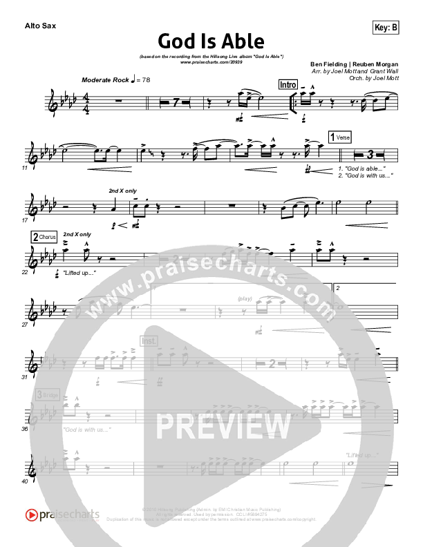 God Is Able (Choral Anthem SATB) Alto Sax (Hillsong Worship / Arr. Richard Kingsmore)