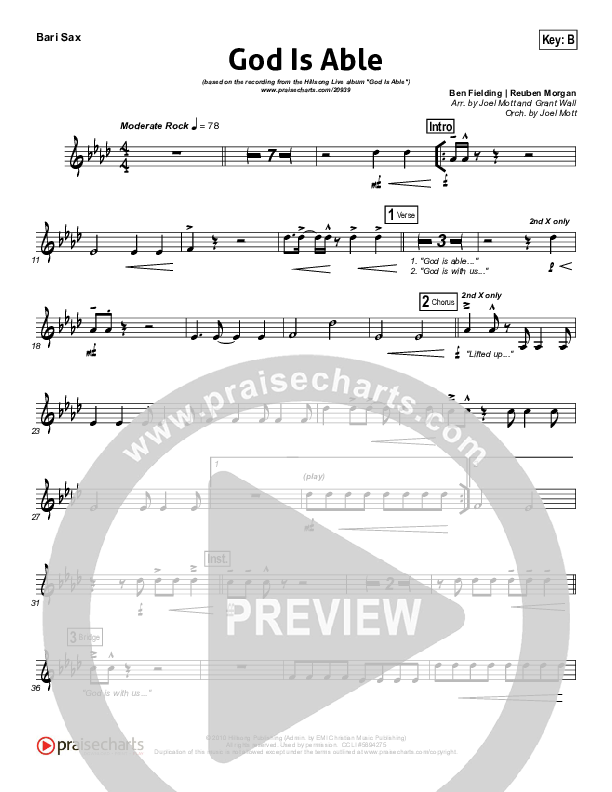 God Is Able (Choral Anthem SATB) Bari Sax (Hillsong Worship / Arr. Richard Kingsmore)
