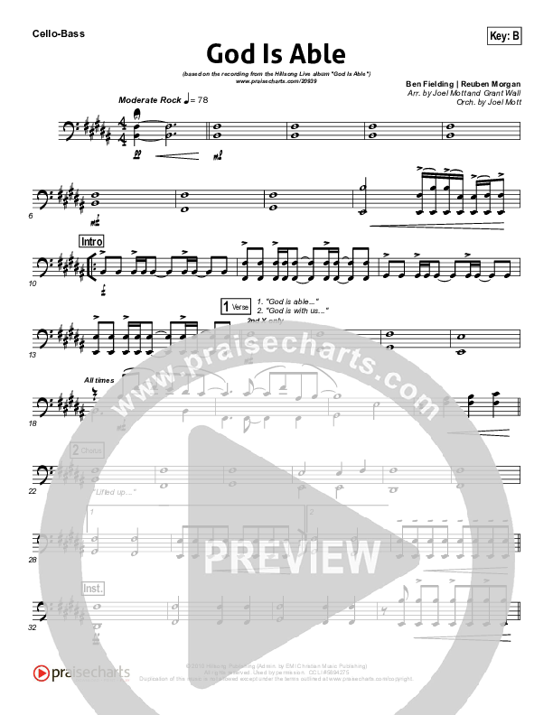 God Is Able (Choral Anthem SATB) Cello/Bass (Hillsong Worship / Arr. Richard Kingsmore)