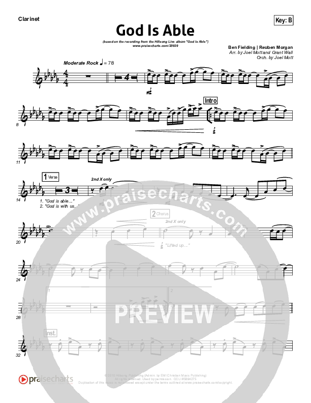 God Is Able (Choral Anthem SATB) Clarinet (Hillsong Worship / Arr. Richard Kingsmore)