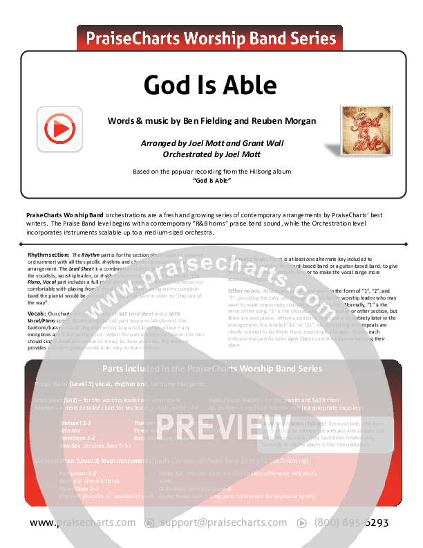 God Is Able (Choral Anthem) Orchestration (Hillsong Worship / PraiseCharts Choral)