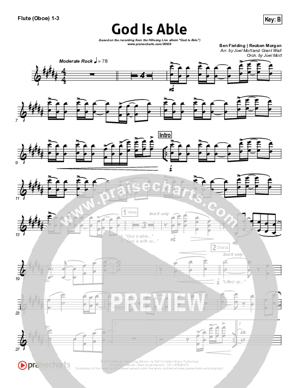 God Is Able (Choral Anthem SATB) Flute/Oboe 1/2/3 (Hillsong Worship / Arr. Richard Kingsmore)