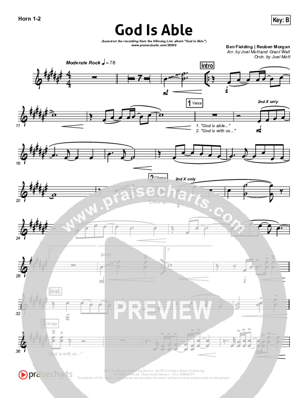 God Is Able (Choral Anthem SATB) French Horn 1/2 (Hillsong Worship / Arr. Richard Kingsmore)