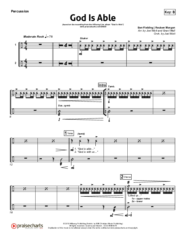 God Is Able (Choral Anthem SATB) Percussion (Hillsong Worship / Arr. Richard Kingsmore)