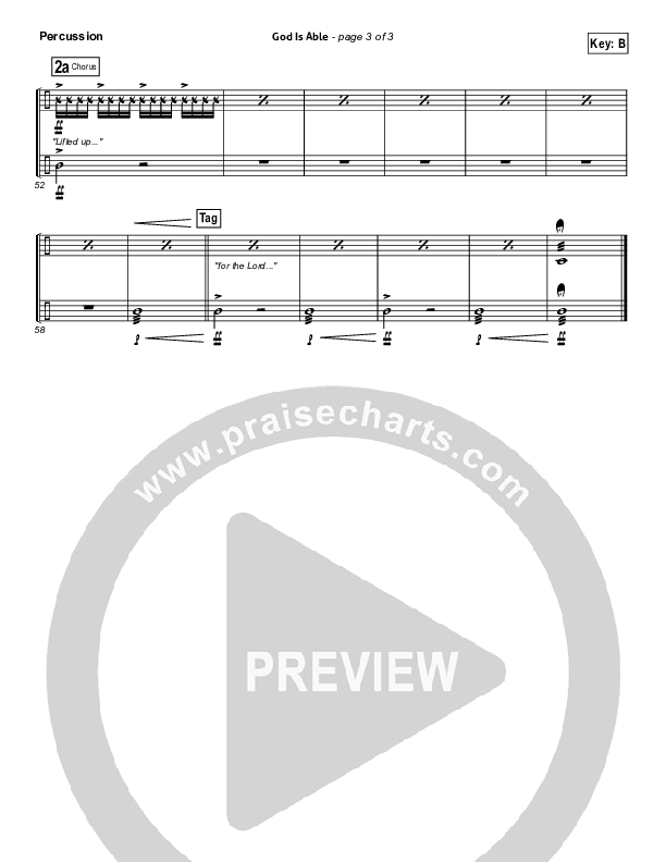 God Is Able (Choral Anthem SATB) Percussion (Hillsong Worship / Arr. Richard Kingsmore)