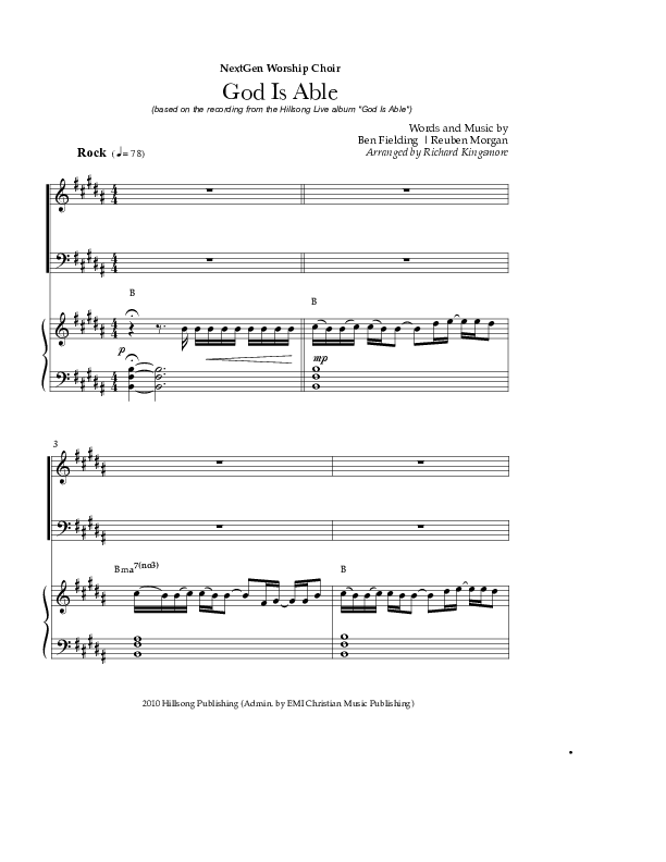 God Is Able (Choral Anthem SATB) Piano/Vocal (Hillsong Worship / Arr. Richard Kingsmore)