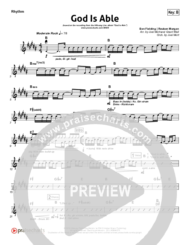 God Is Able (Choral Anthem SATB) Rhythm Chart (Hillsong Worship / Arr. Richard Kingsmore)