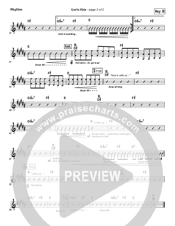 God Is Able (Choral Anthem SATB) Rhythm Chart (Hillsong Worship / Arr. Richard Kingsmore)