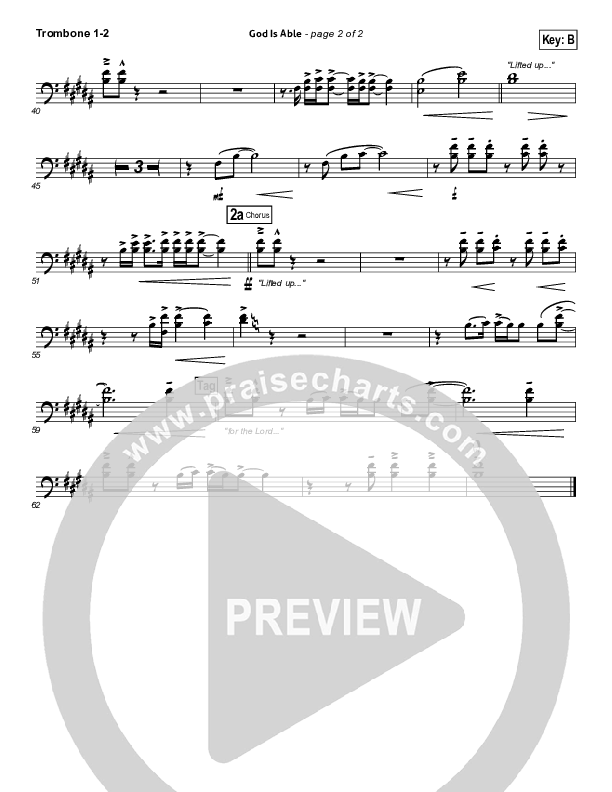 God Is Able (Choral Anthem SATB) Trombone 1/2 (Hillsong Worship / Arr. Richard Kingsmore)