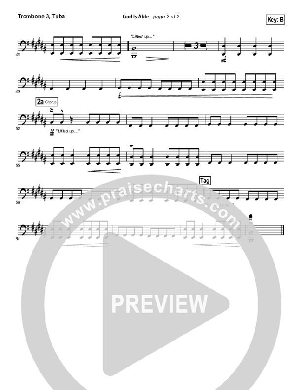 God Is Able (Choral Anthem SATB) Trombone 3/Tuba (Hillsong Worship / Arr. Richard Kingsmore)