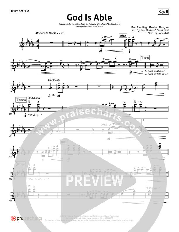 God Is Able (Choral Anthem SATB) Trumpet 1,2 (Hillsong Worship / Arr. Richard Kingsmore)