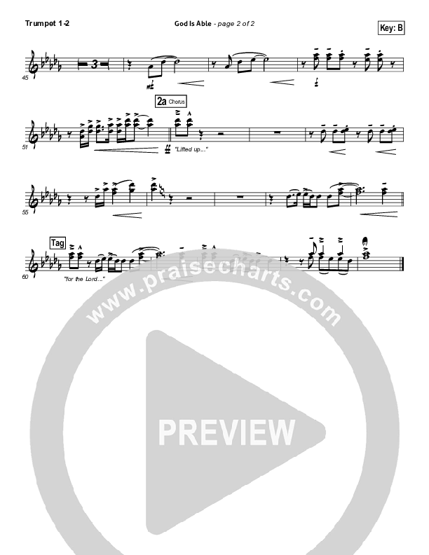 God Is Able (Choral Anthem SATB) Trumpet 1,2 (Hillsong Worship / Arr. Richard Kingsmore)