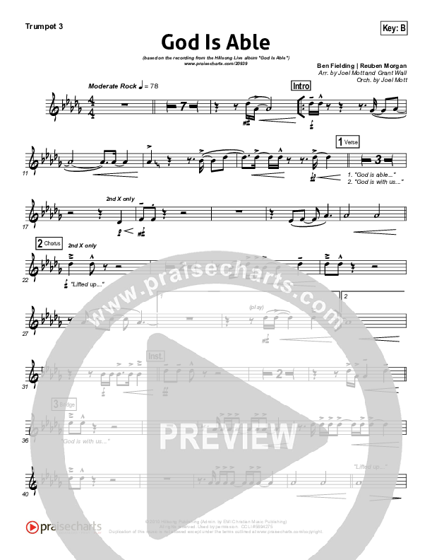 God Is Able (Choral Anthem SATB) Trumpet 3 (Hillsong Worship / Arr. Richard Kingsmore)