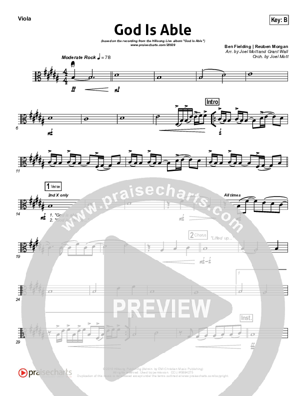 God Is Able (Choral Anthem SATB) Viola (Hillsong Worship / Arr. Richard Kingsmore)