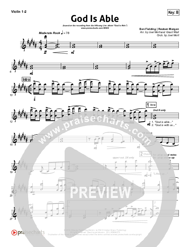 God Is Able (Choral Anthem SATB) Violin 1/2 (Hillsong Worship / Arr. Richard Kingsmore)