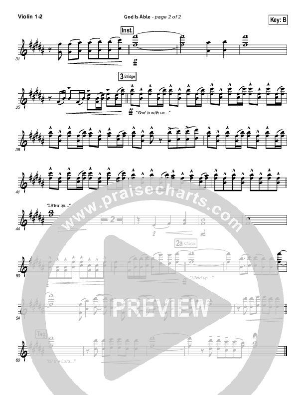God Is Able (Choral Anthem SATB) Violin 1/2 (Hillsong Worship / Arr. Richard Kingsmore)