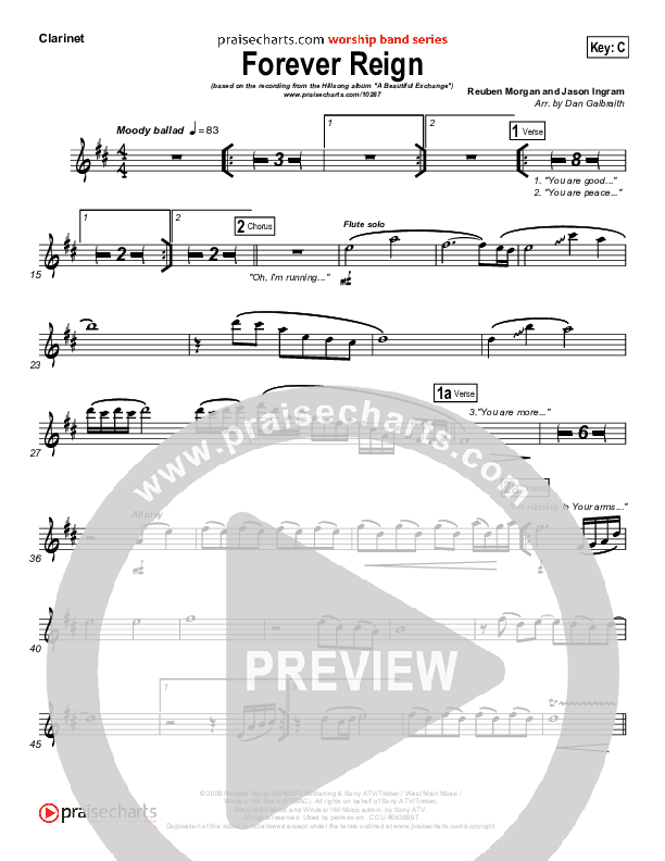 Forever Reign (Choral Anthem SATB) Clarinet (Hillsong Worship / Arr. Richard Kingsmore)