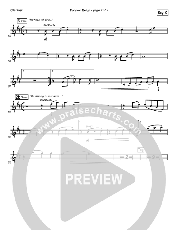 Forever Reign (Choral Anthem SATB) Clarinet (Hillsong Worship / Arr. Richard Kingsmore)